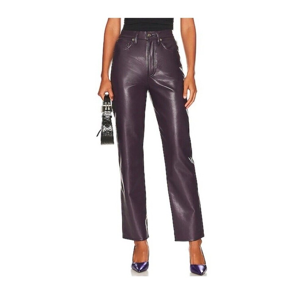 AGOLDE 90s Pinch Recycled‎ Leather Pants Size 25 Night Shade Purple Rocker Chic